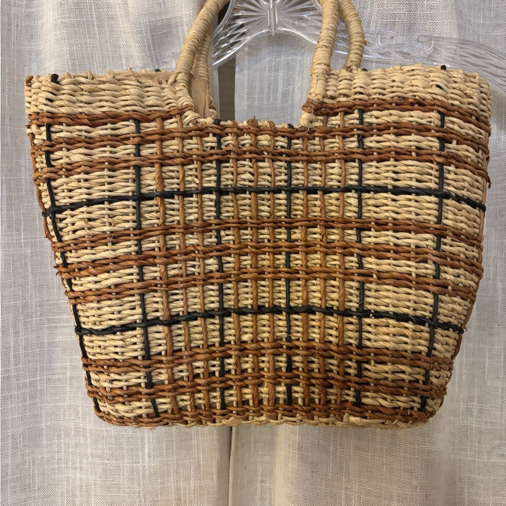 Woven Tote Bag - Brown and Blue